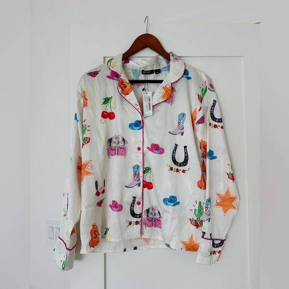 NWT NastyGal Satin Cowboy Western Pajama Pants Set - Picture 6 of 9